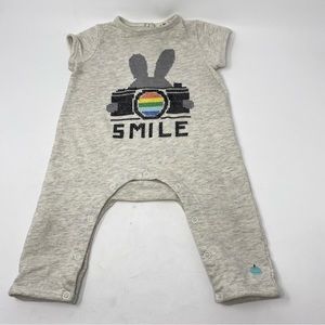 The Bunny Mob Bunny Camera Romper Gray Heather Rainbow